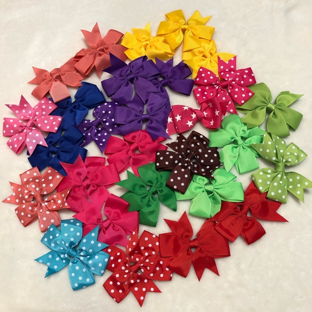 Lot Bundle Girls’ Grosgrain Colorful Bows Clips - 28 Total - Solid & Polka Dot